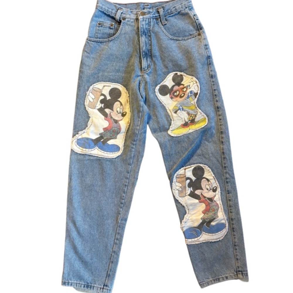 Vintage Mickey Mouse Patch Made in Italy Jeans 100% Cotton High Waisted 28/29